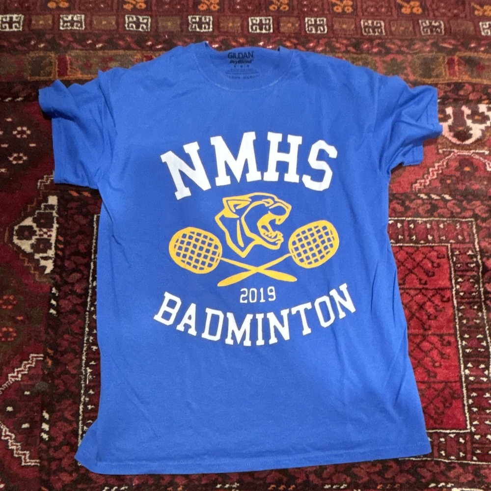 Gildan DryBlend NMHS Badminton 2019 Panther Graphic T-Shirt Blue L